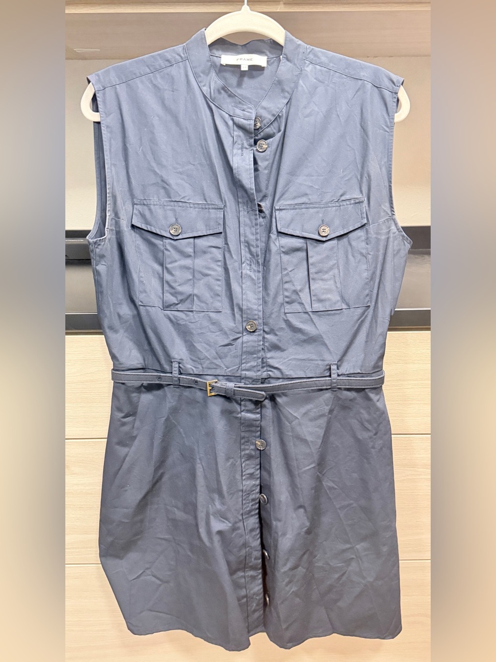 Frame Cap Sleeve Cotton Safari Shirtdress Size S - Picture 2 of 6